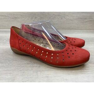 Remonte Red Leather Perforated Ballet Flats Women's Laser Cut Slip On 9.5 Shoes